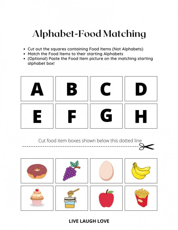 Free Cut And Paste Alphabet Food Worksheets PDF - Live Laugh Love