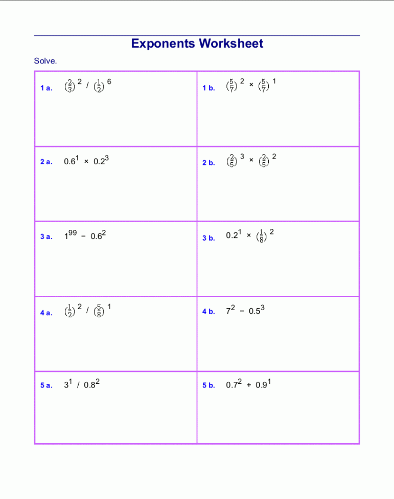 Free exponents worksheets