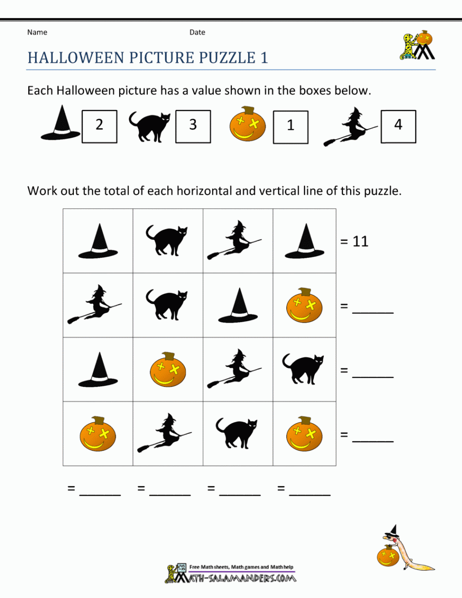 Free Halloween Math Worksheets