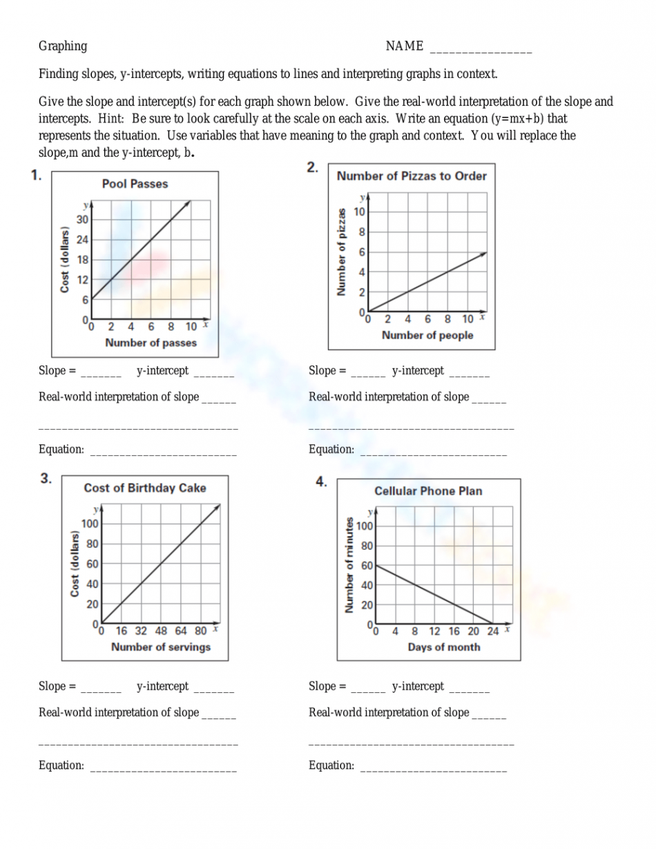 Free Interpreting Slope and y-intercept Worksheet Collection