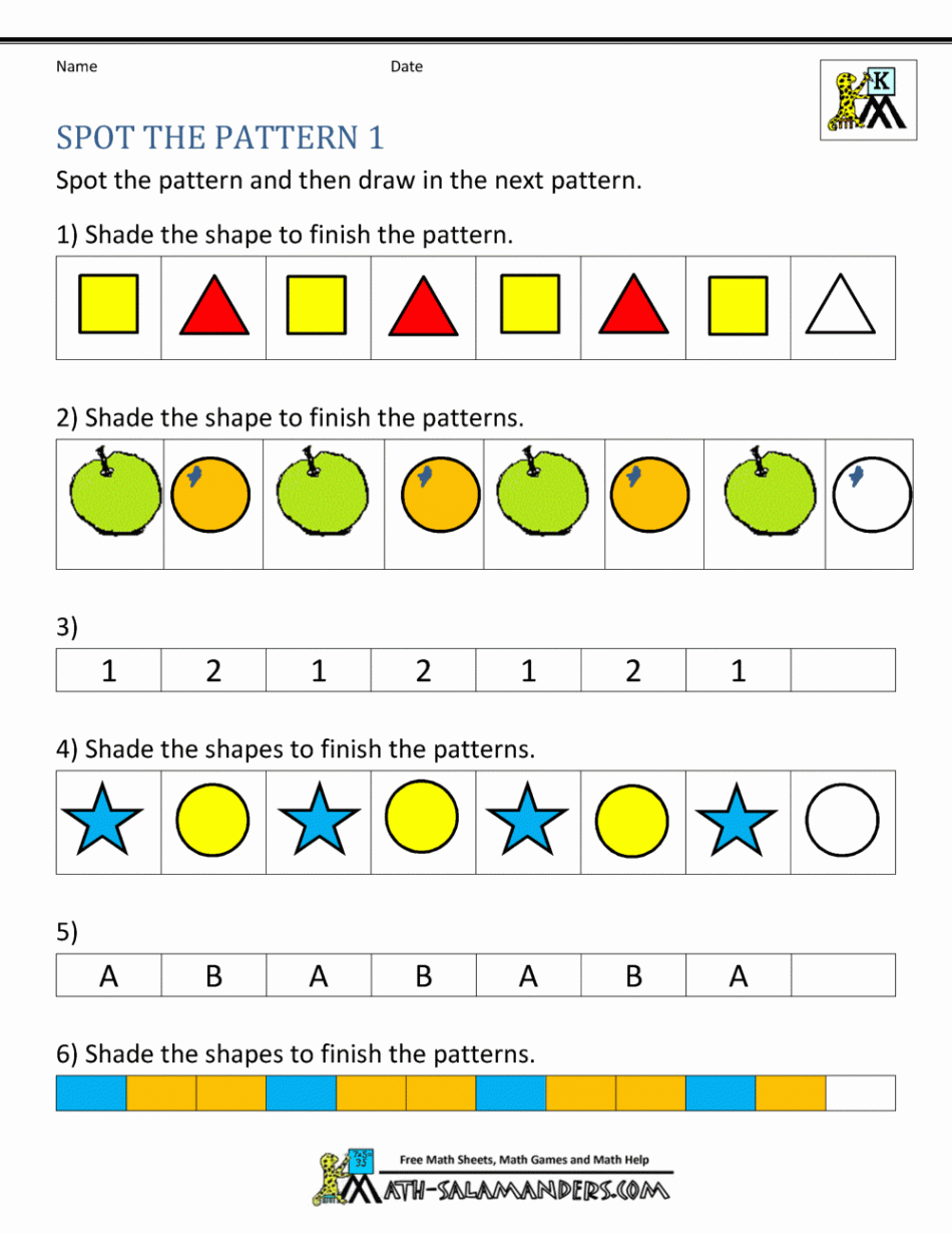 Free Kindergarten Worksheets Spot the Patterns