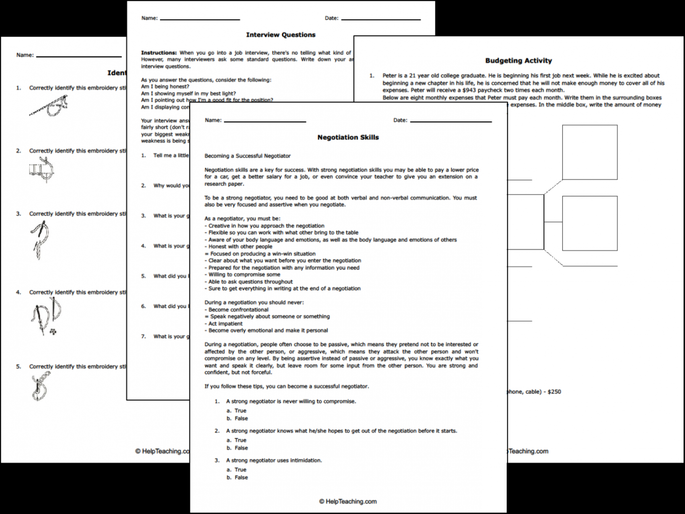 Free Life and Money Skills Worksheets