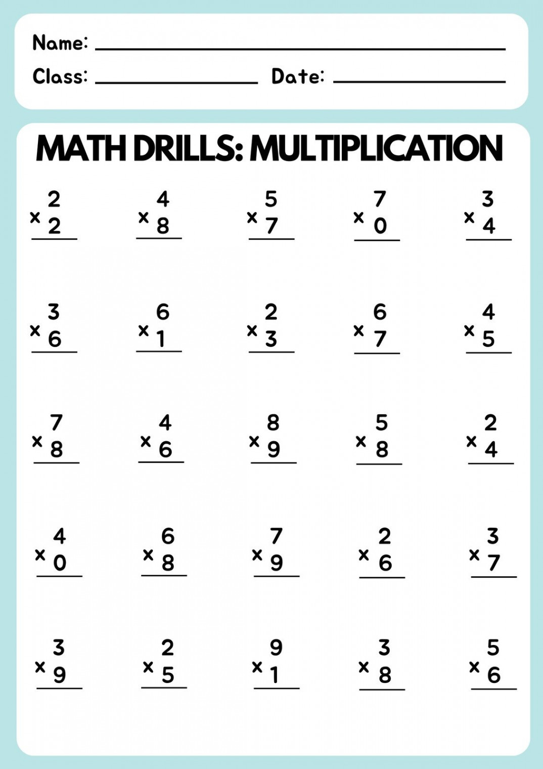 Free multiplication worksheet templates to use and print  Canva