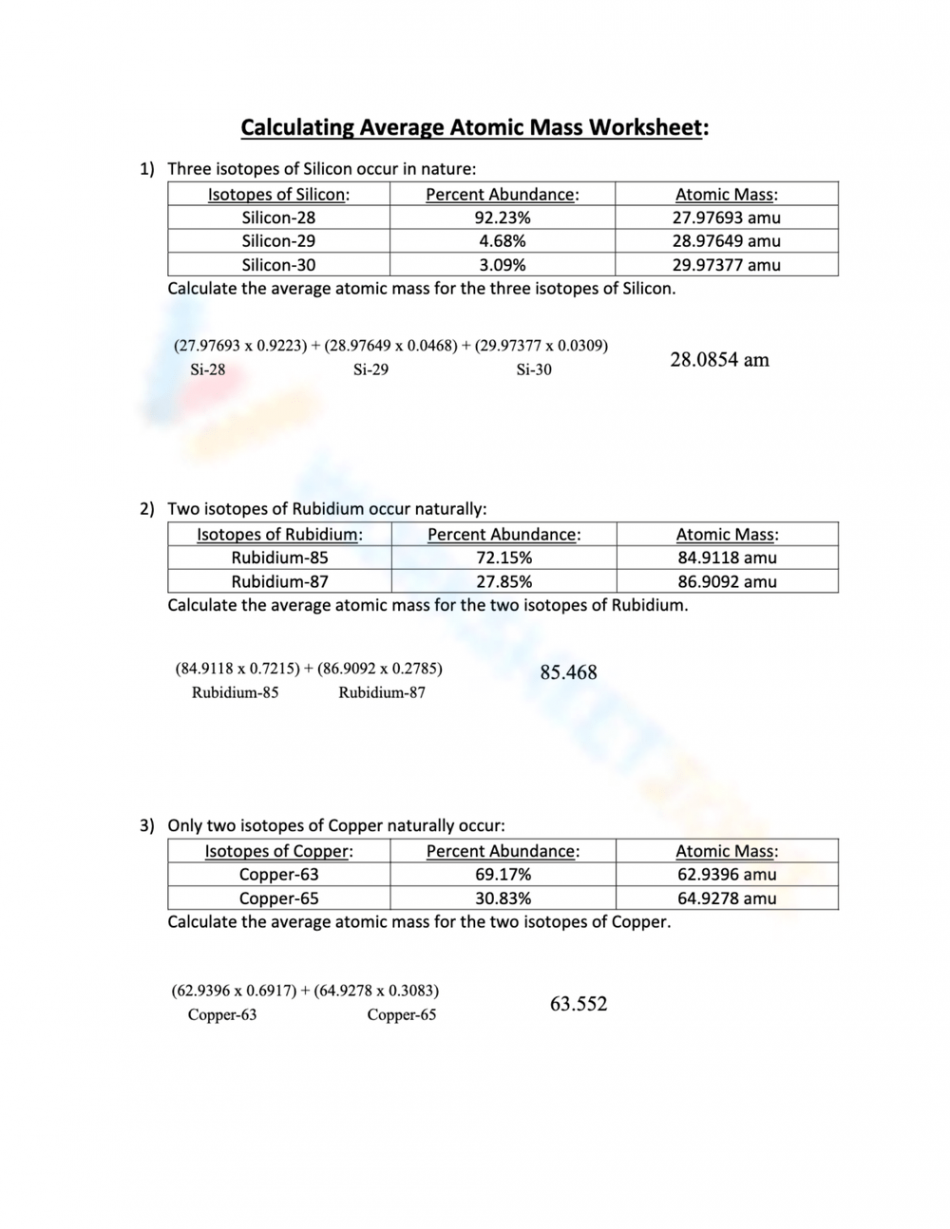 Free Printable Calculating Average Atomic Mass Worksheets