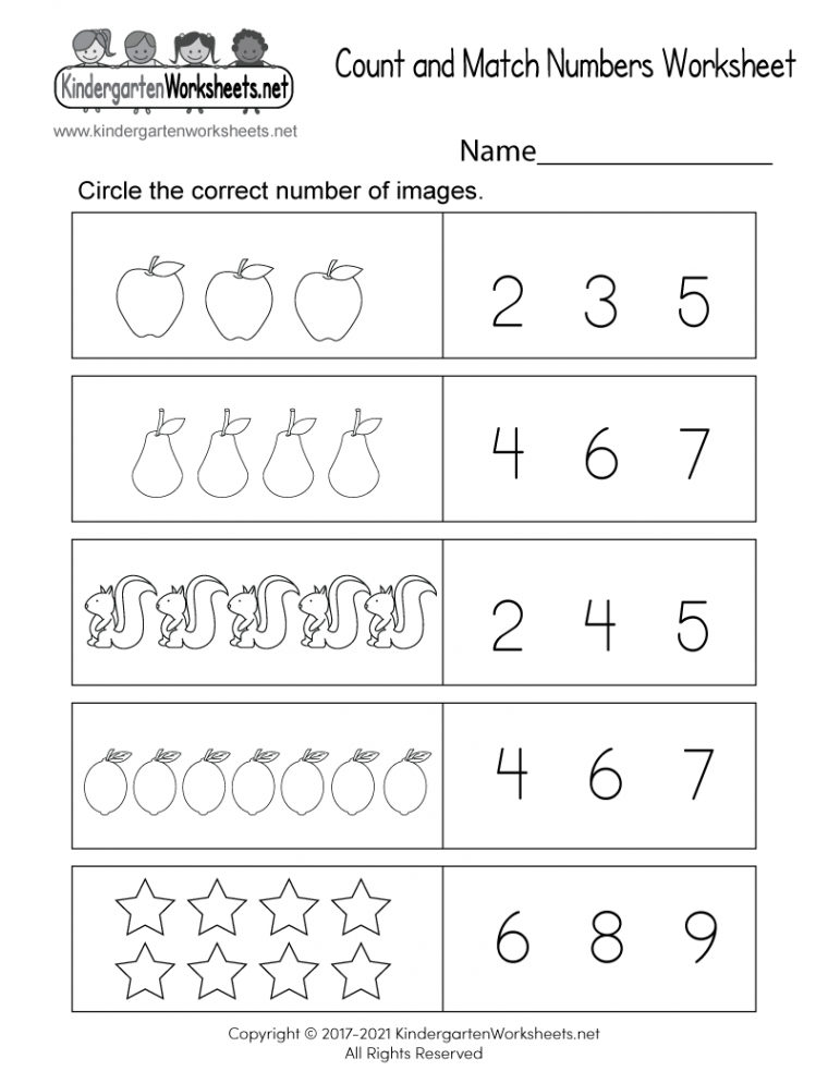 Free Printable Count and Match Numbers Worksheet