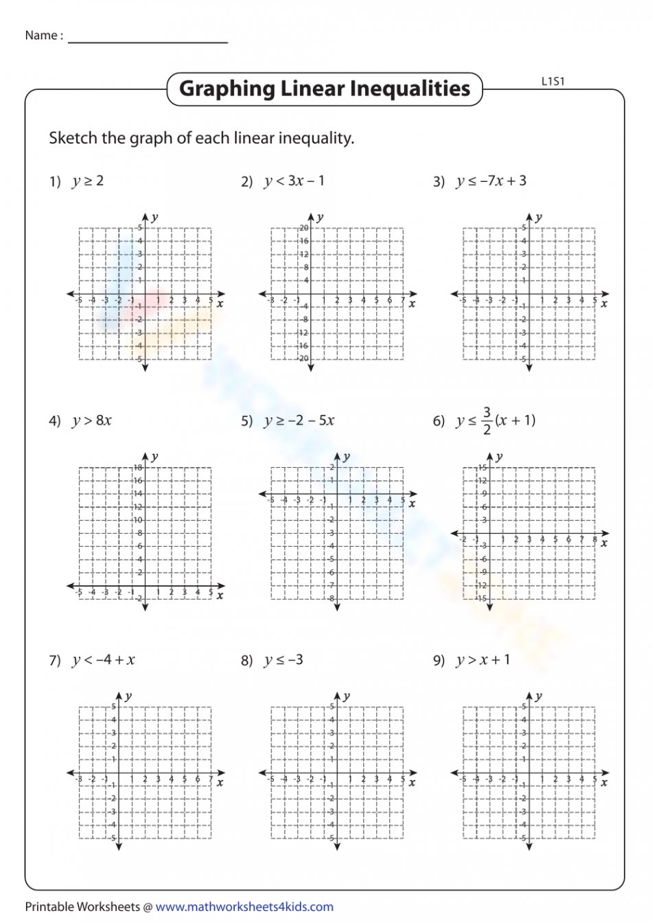 Free Printable Graphing Linear Inequalities Worksheets