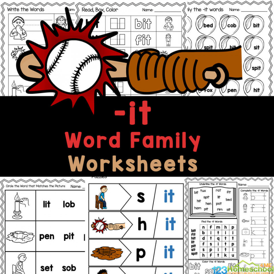 FREE Printable -it Word Family Worksheets for Kindergarten