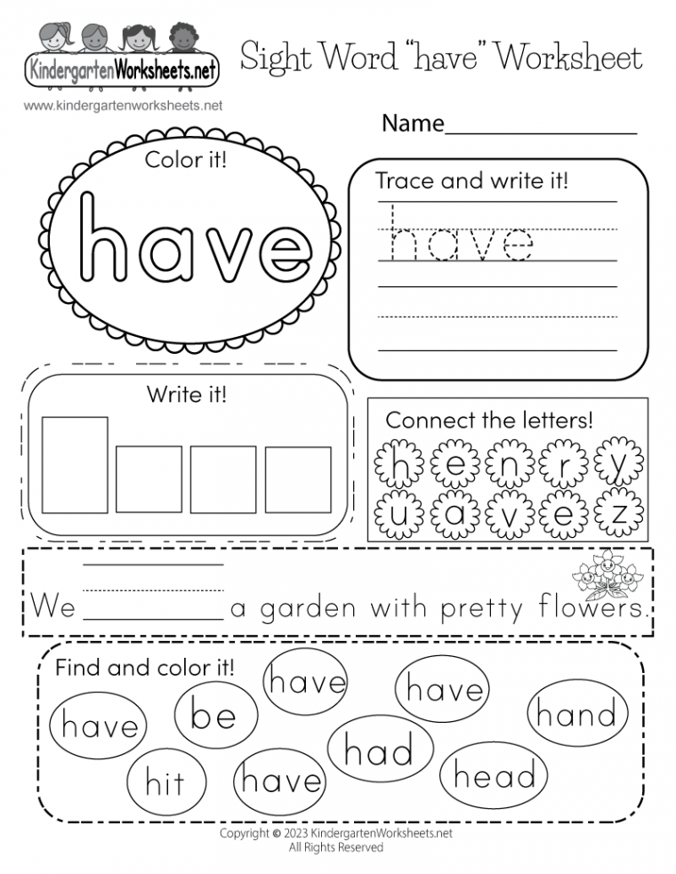 Free Printable Sight Word “have” Worksheet