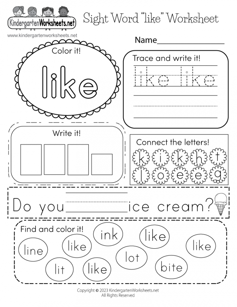 Free Printable Sight Word “like” Worksheet