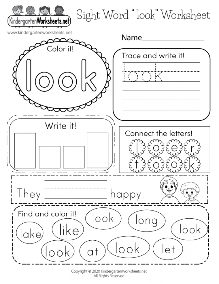 Free Printable Sight Word “look” Worksheet