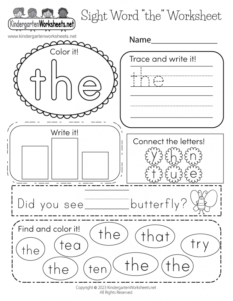 Free Printable Sight Word “the” Worksheet