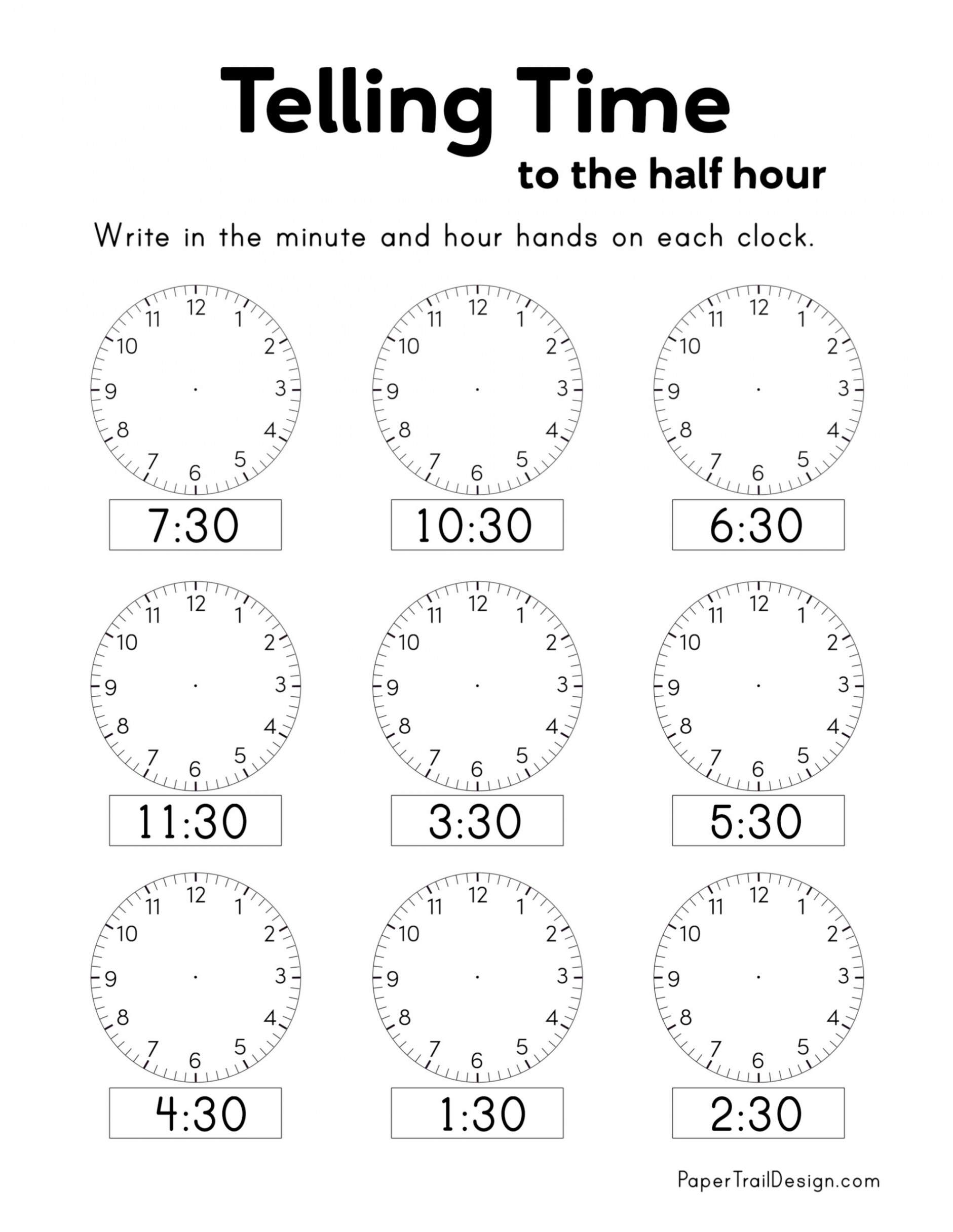 Free Printable Telling Time Worksheets - Paper Trail Design