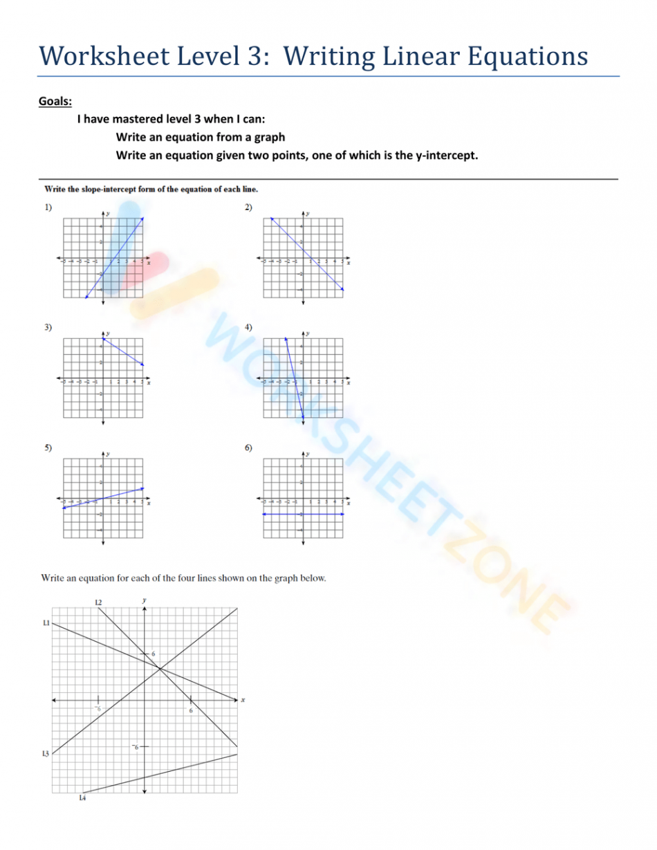 Free Printable Writing Linear Equations Worksheet Collection