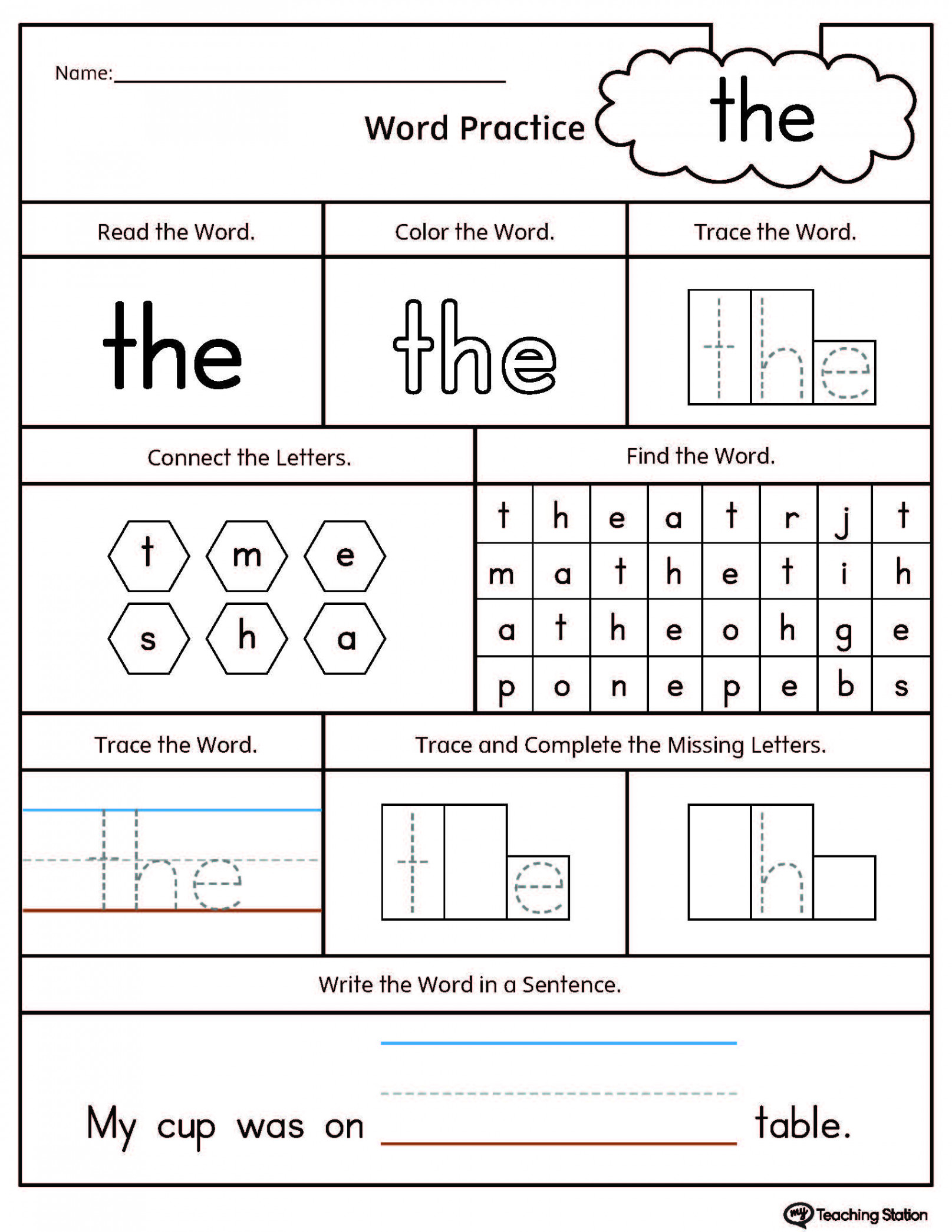 FREE Sight Word the Printable Worksheet  MyTeachingStation