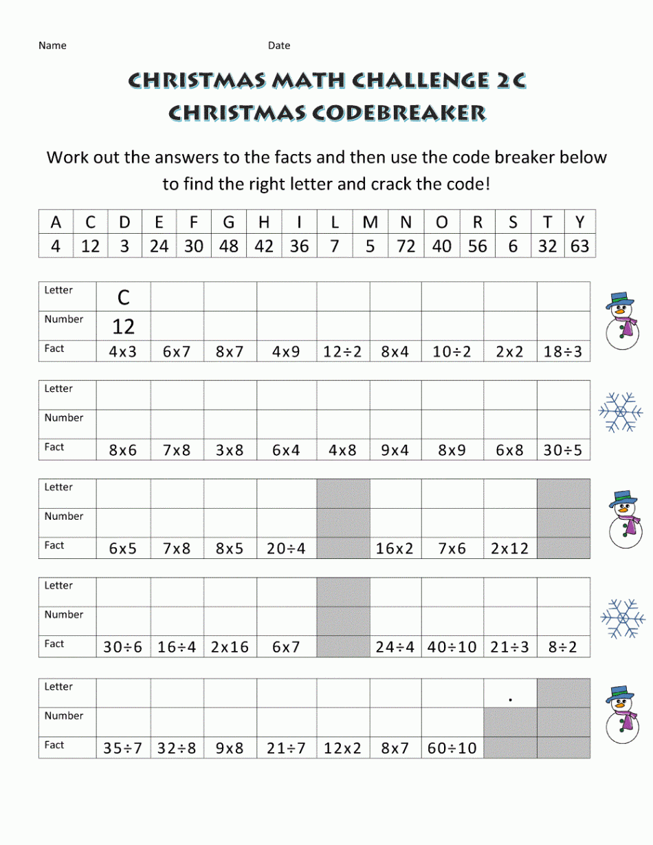 Fun Math Worksheets for Middle School Free  Christmas math