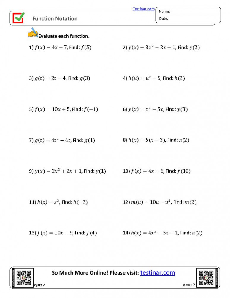 Function Notation worksheets