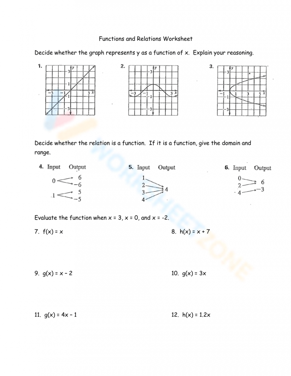 Functions And Relations Worksheet Worksheet