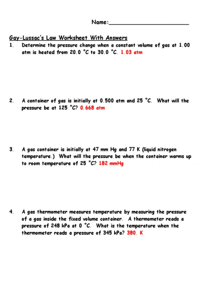 Gay Lussac - S Law Worksheet  PDF