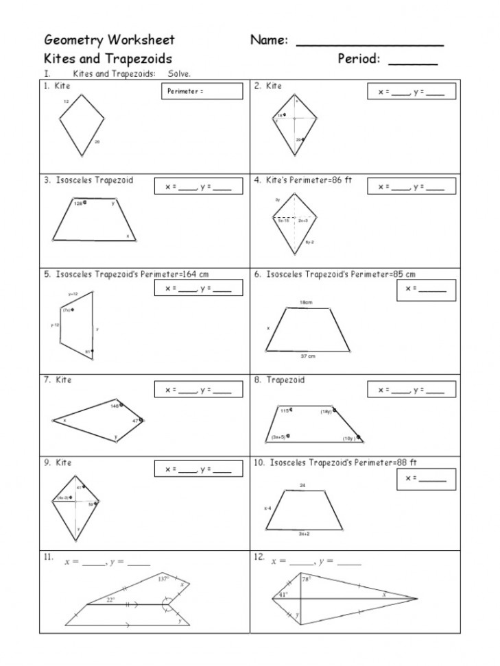 Geometry Worksheet Name: - Kites and Trapezoids Period  PDF