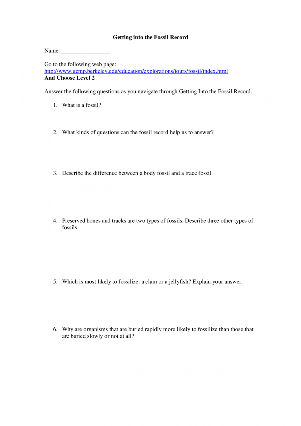 Getting into the Fossil Record Name  Exercises Geology  Docsity