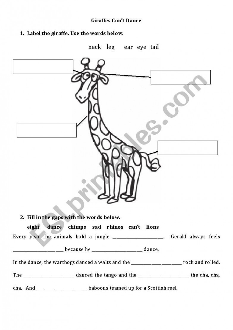 Giraffes can´t dance (II) - ESL worksheet by sisse