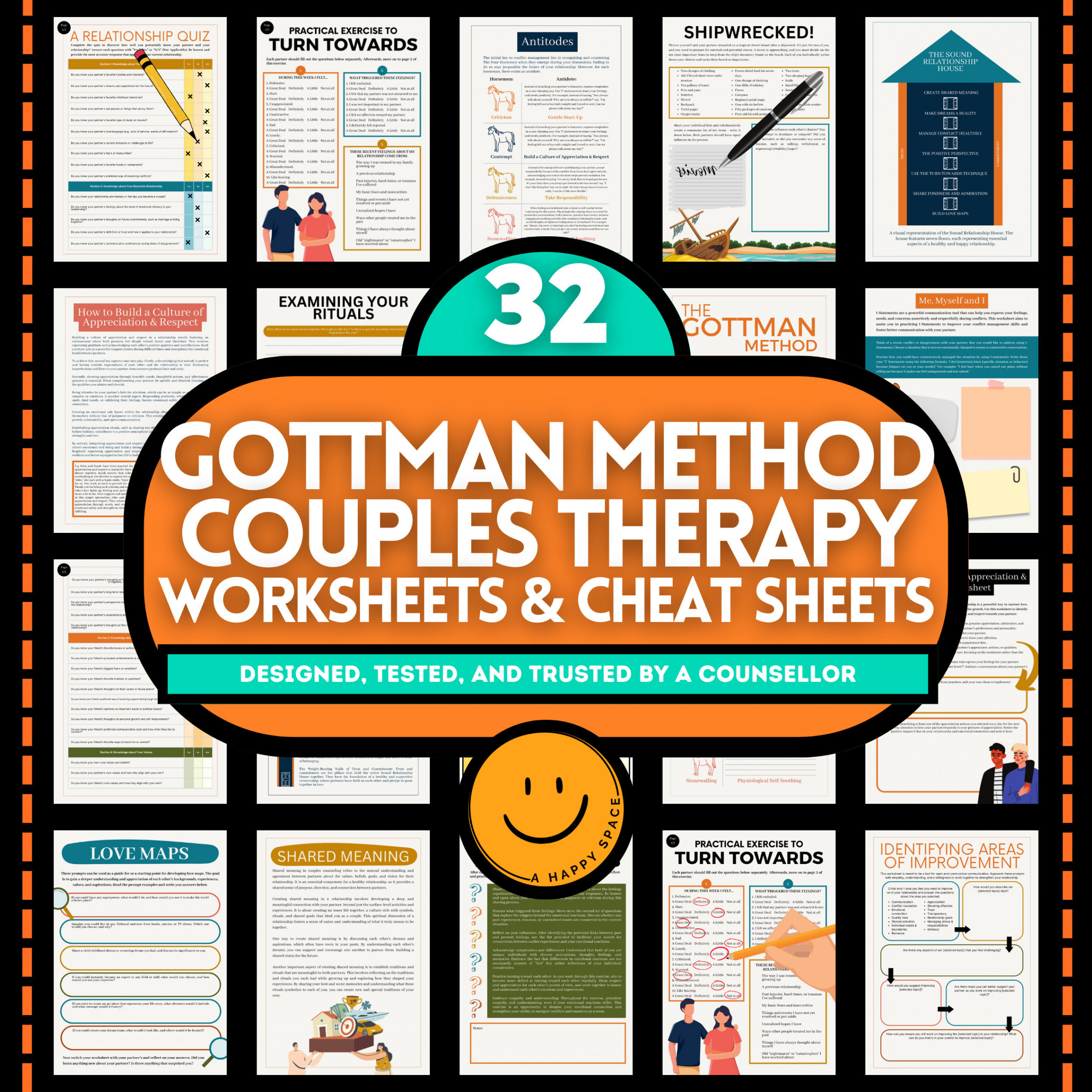 Gottman Method Worksheets Cheat Sheets for Therapists Couples - Etsy