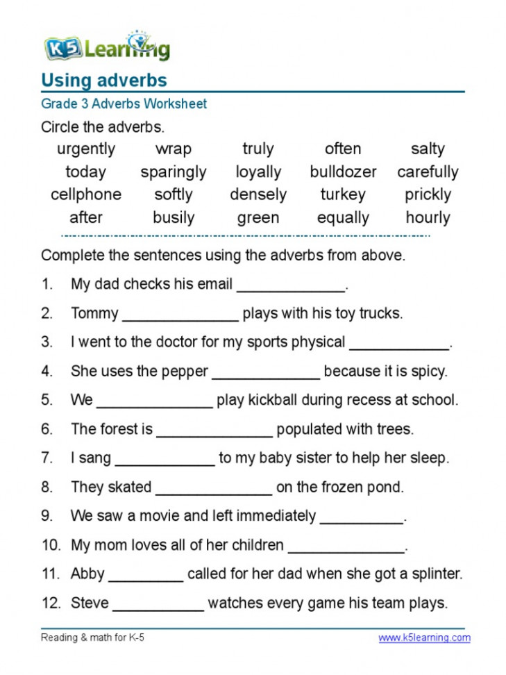 Grammar Worksheet Grade  Adverbs Sentences   PDF