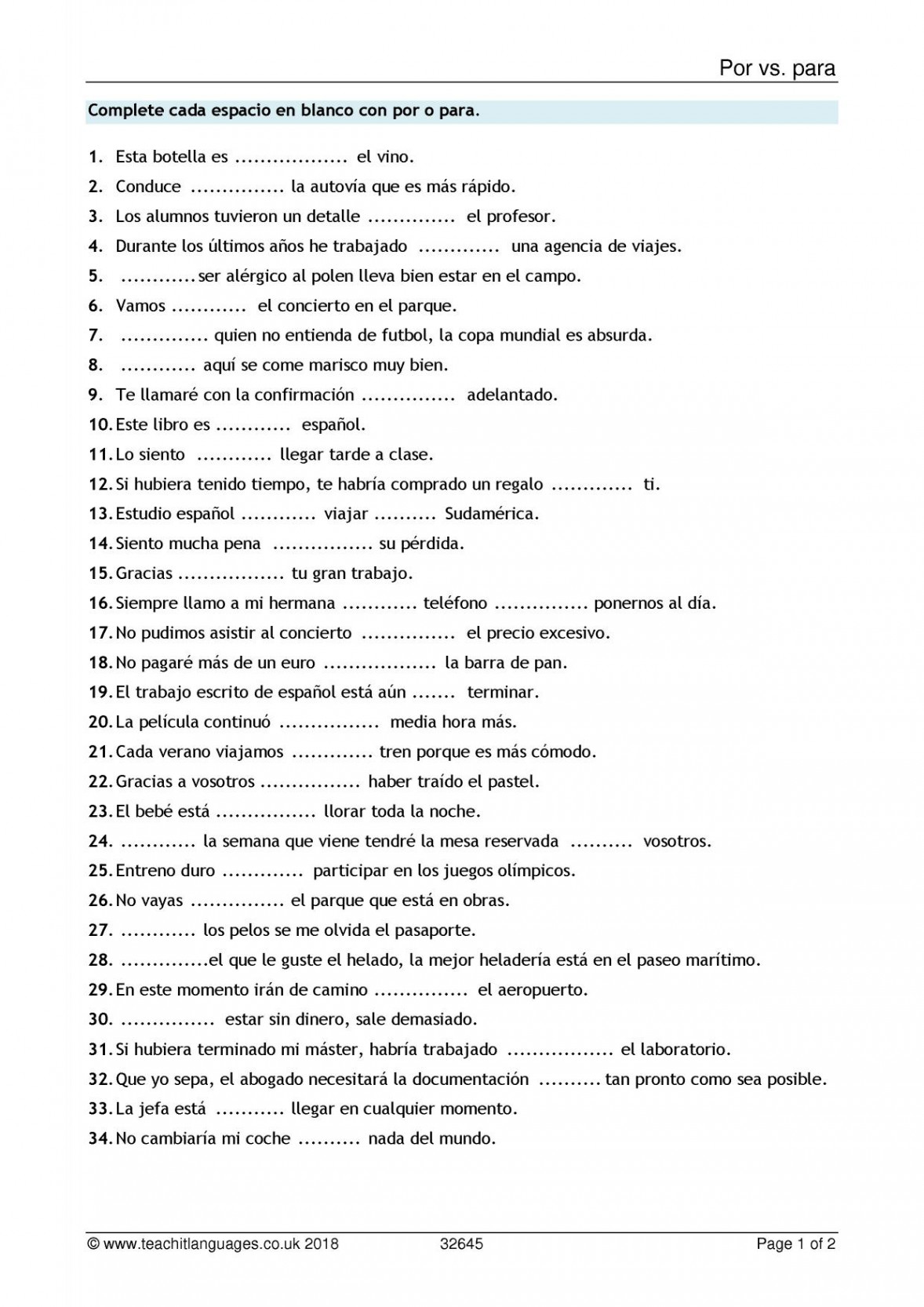 Grammar worksheet  Por vs