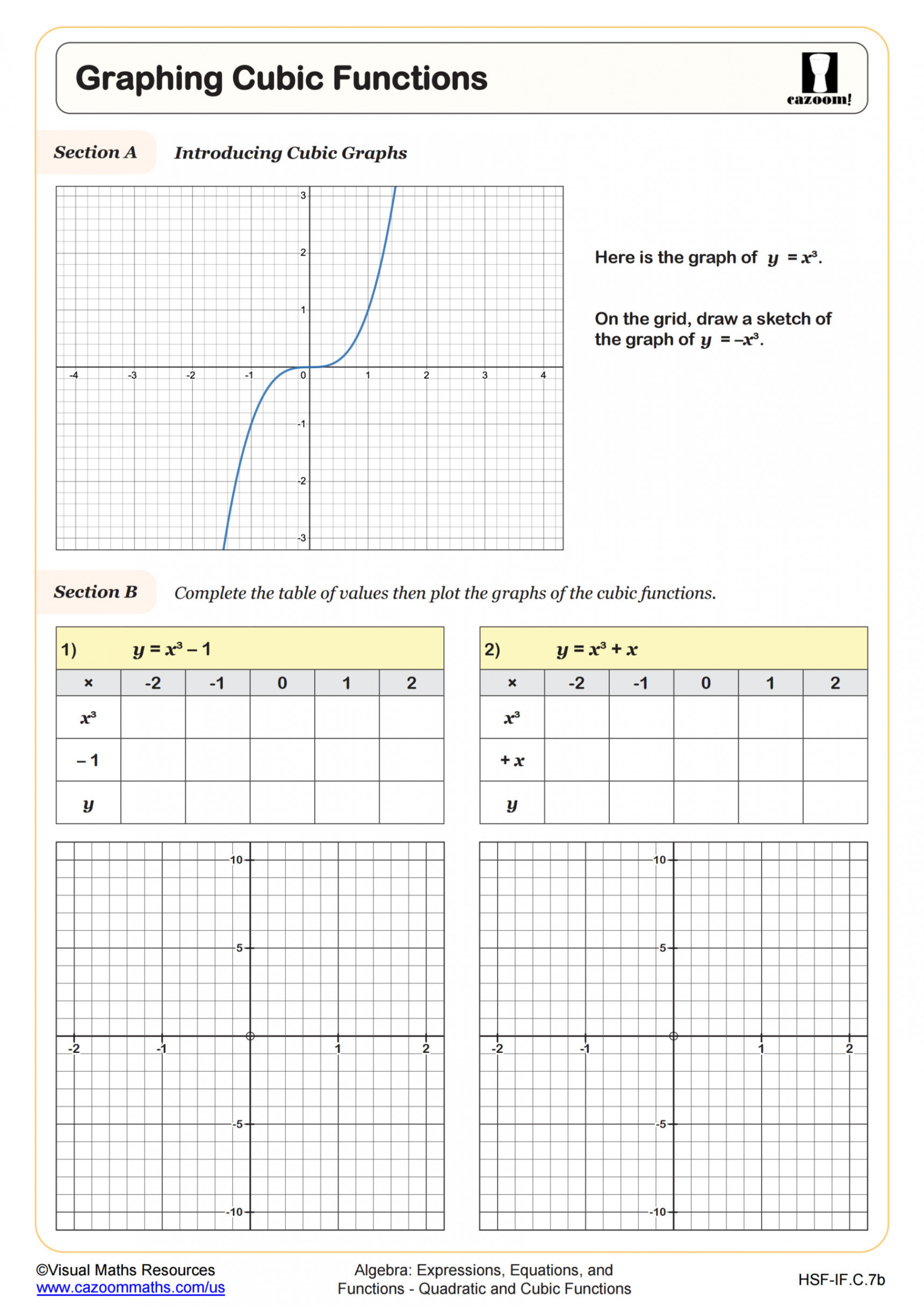 Graphing Cubic Functions Worksheet  PDF Printable Algebra Worksheet