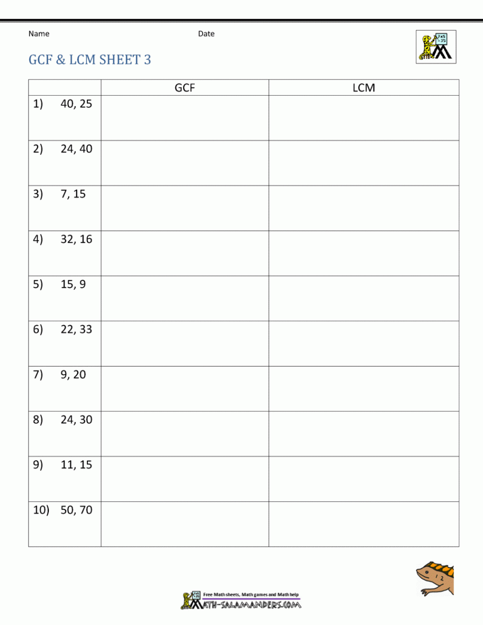 Greatest Common Factor Worksheet page