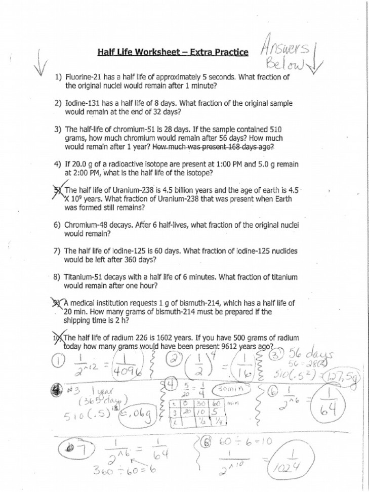 Half Life Extra Practice Worksheet Answer Key  PDF