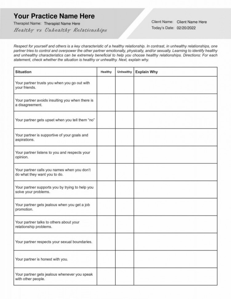 Healthy vs Unhealthy Relationships Worksheet PDF - TherapyByPro