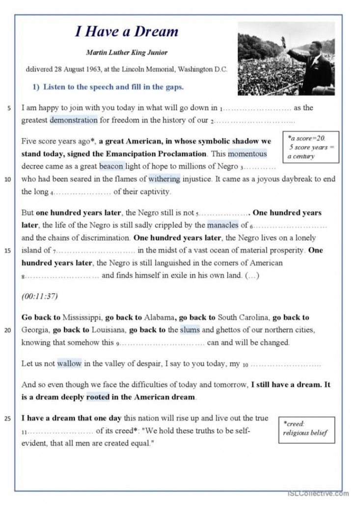 I Have a Dream - Martin Luther King: English ESL worksheets pdf & doc