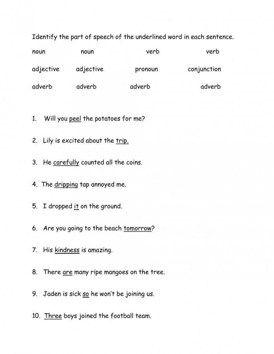 Identifying Parts of Speech worksheet  Live Worksheets