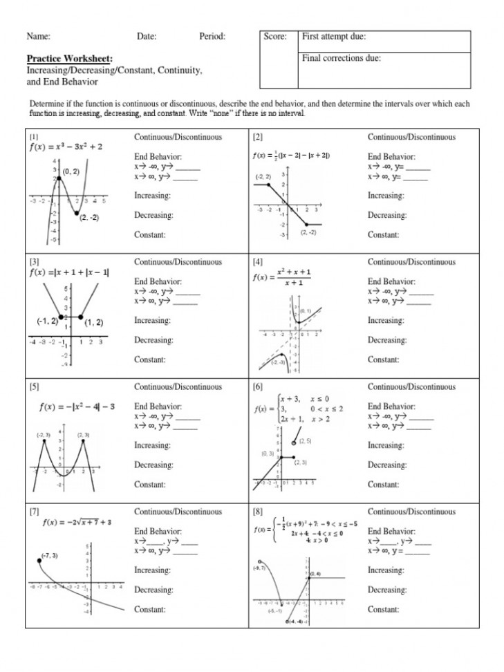 Increasing and Decreasing With End Behaviors  PDF  Teaching