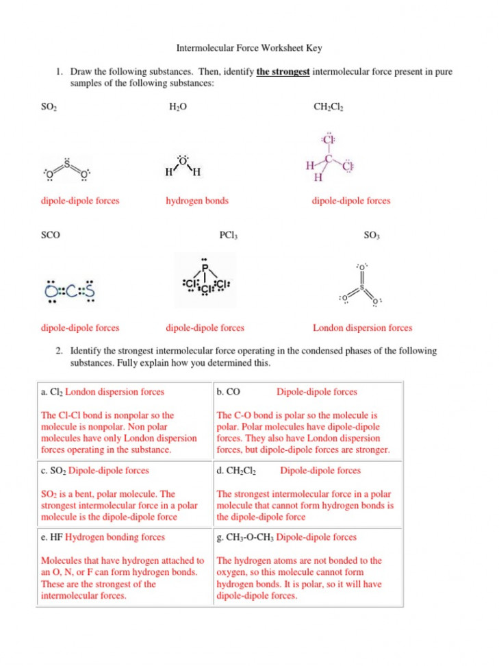 Intermolecular Force Worksheet Key  PDF  Chemical Polarity