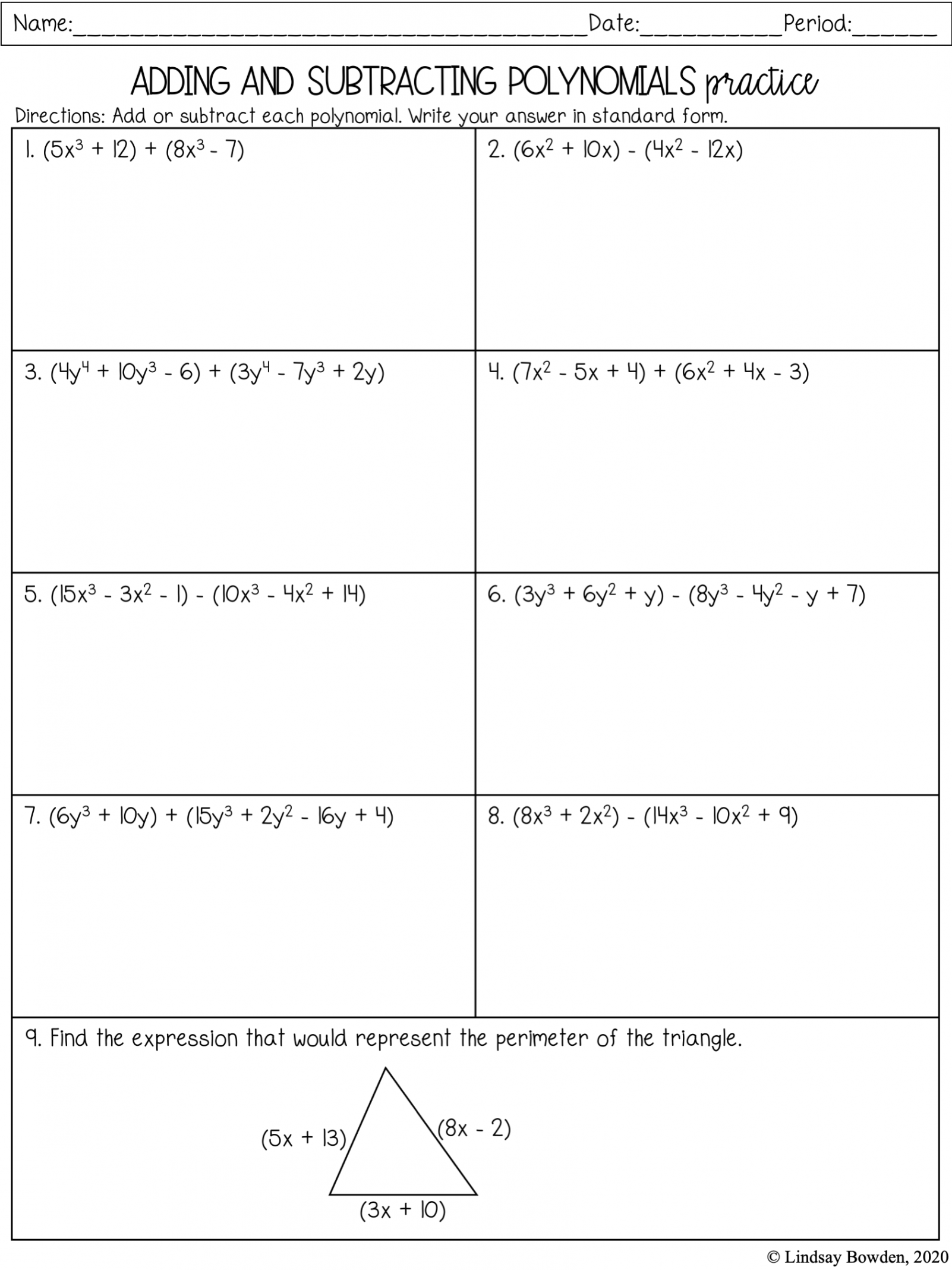 Intro to Polynomials Notes and Worksheets - Lindsay Bowden