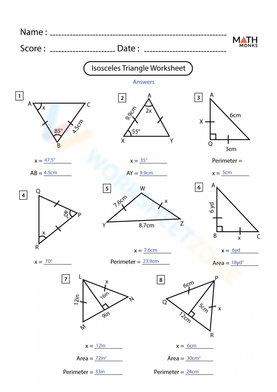 Isosceles Triangle Worksheet Worksheet