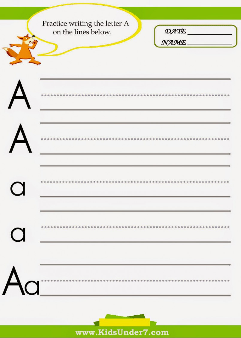 Kids Under : Letter A Practice Writing Worksheet