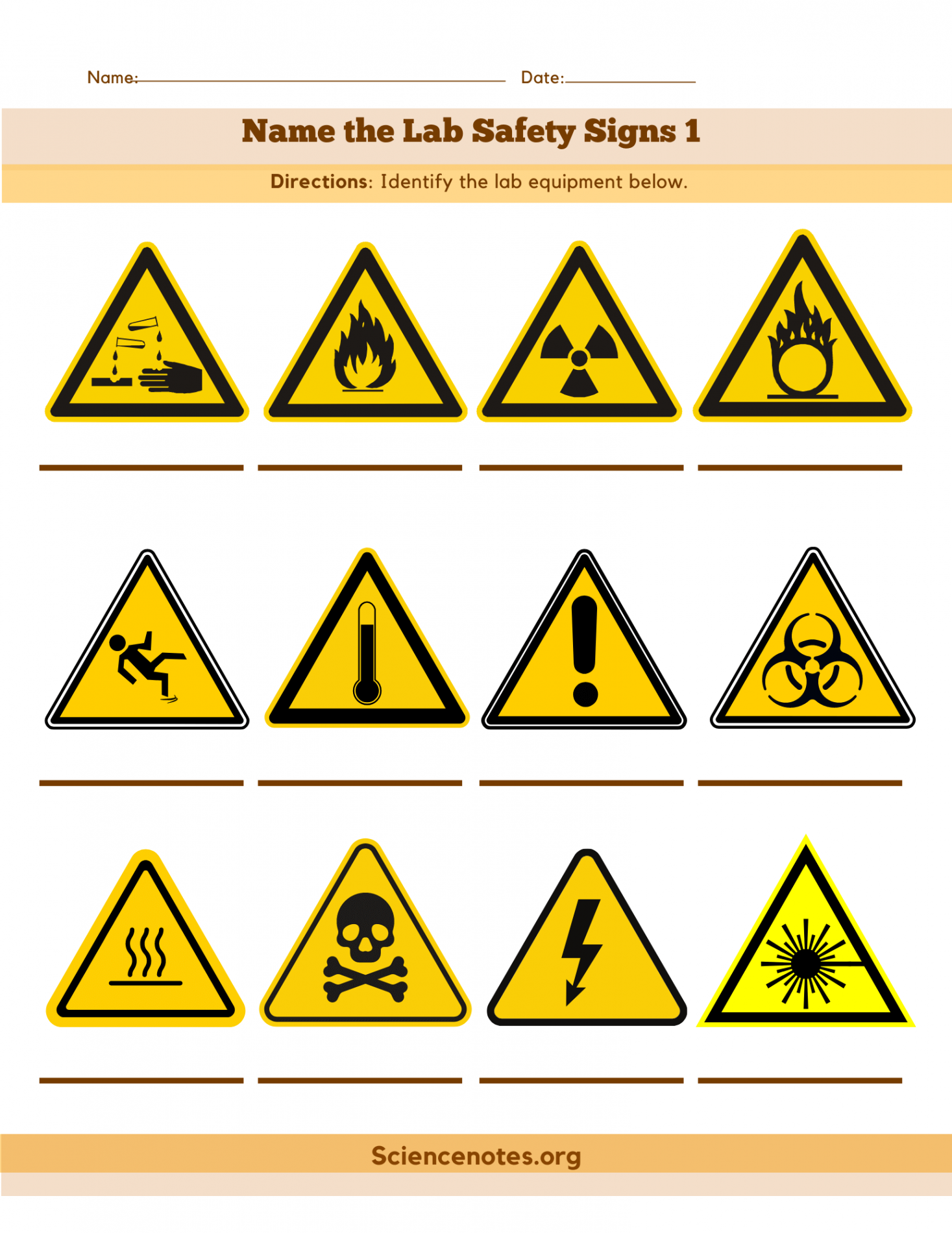 Lab Safety Signs Worksheets