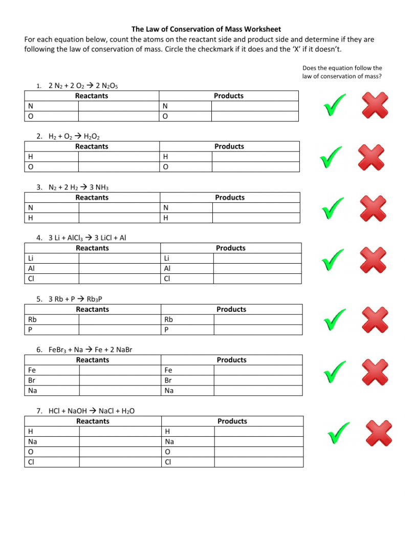 Law of Conservation of Mass - Worksheet  Science th Grade