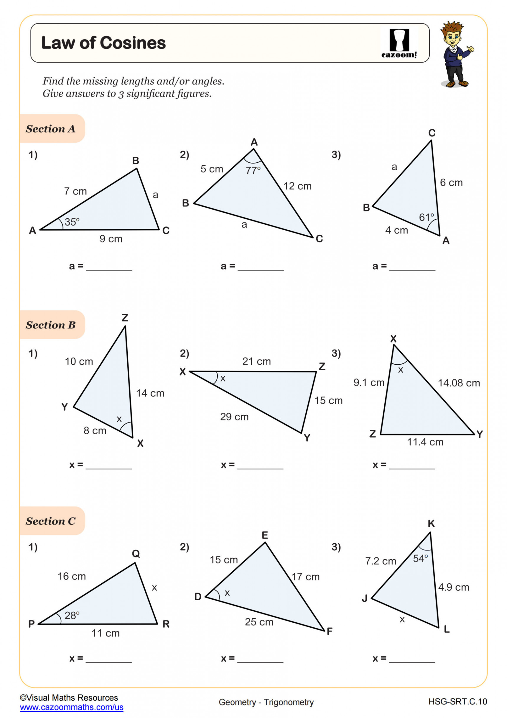 Law of Cosines Worksheet  Algebra II PDF Worksheets