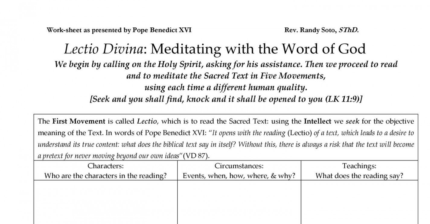 Lectio Divina Worksheet