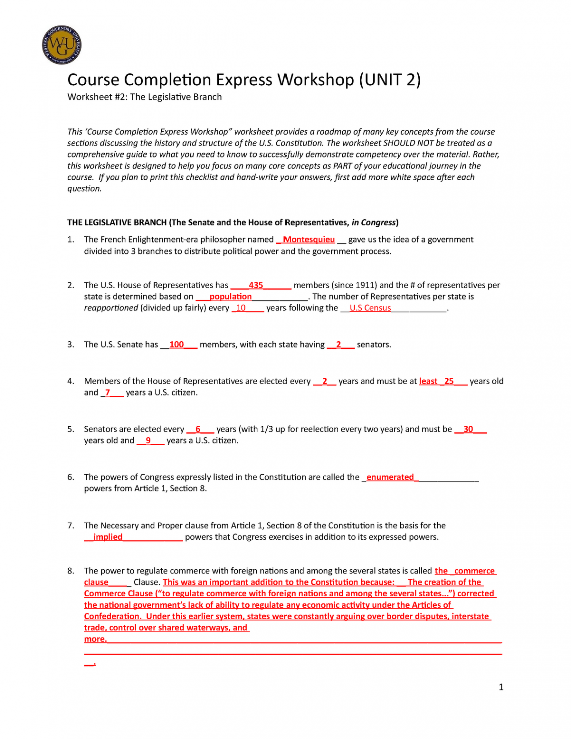 Legislative Branch Worksheet - C - WGU - Studocu