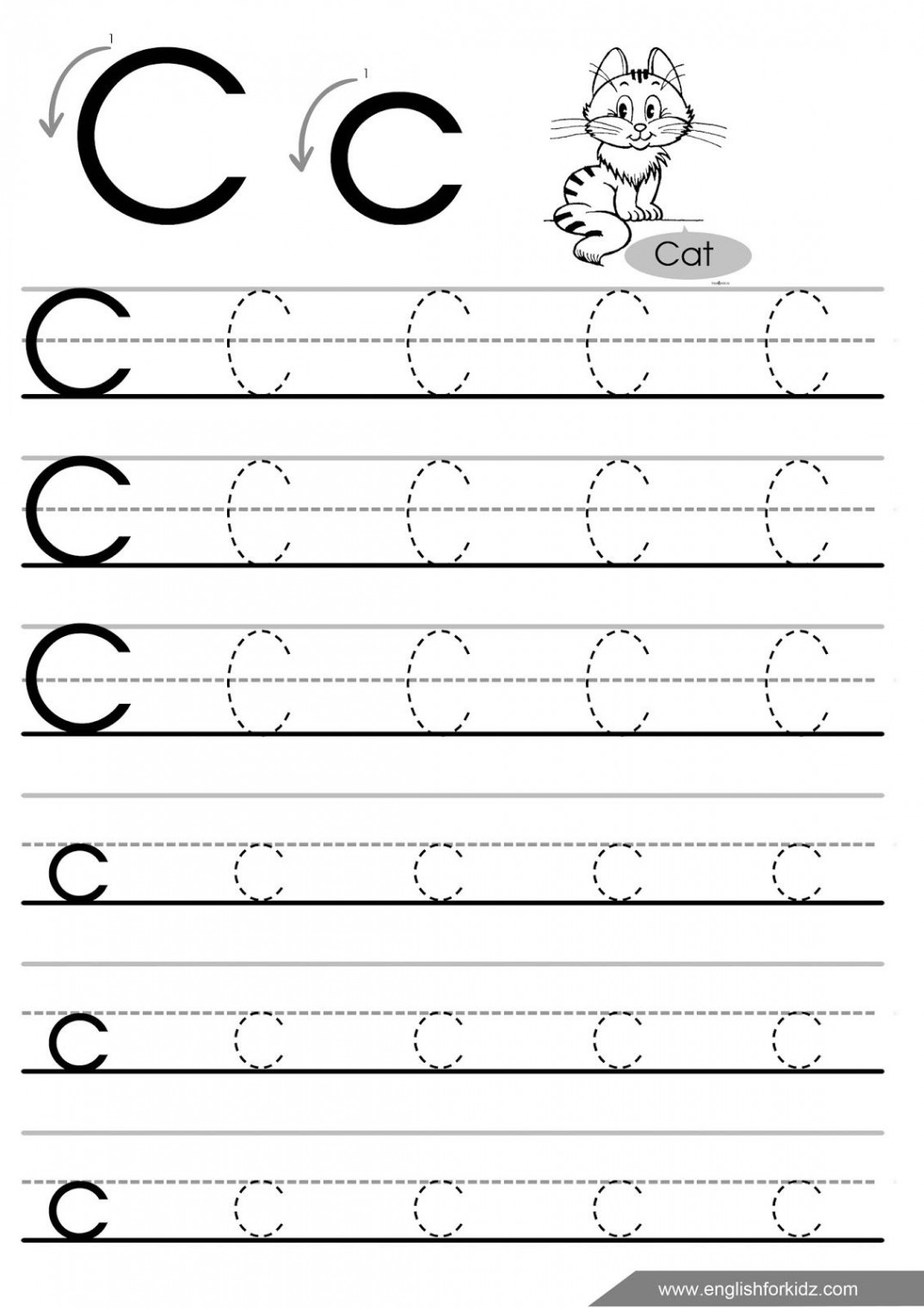 Letter c tracing worksheet for ESL teachers  Tracing worksheets