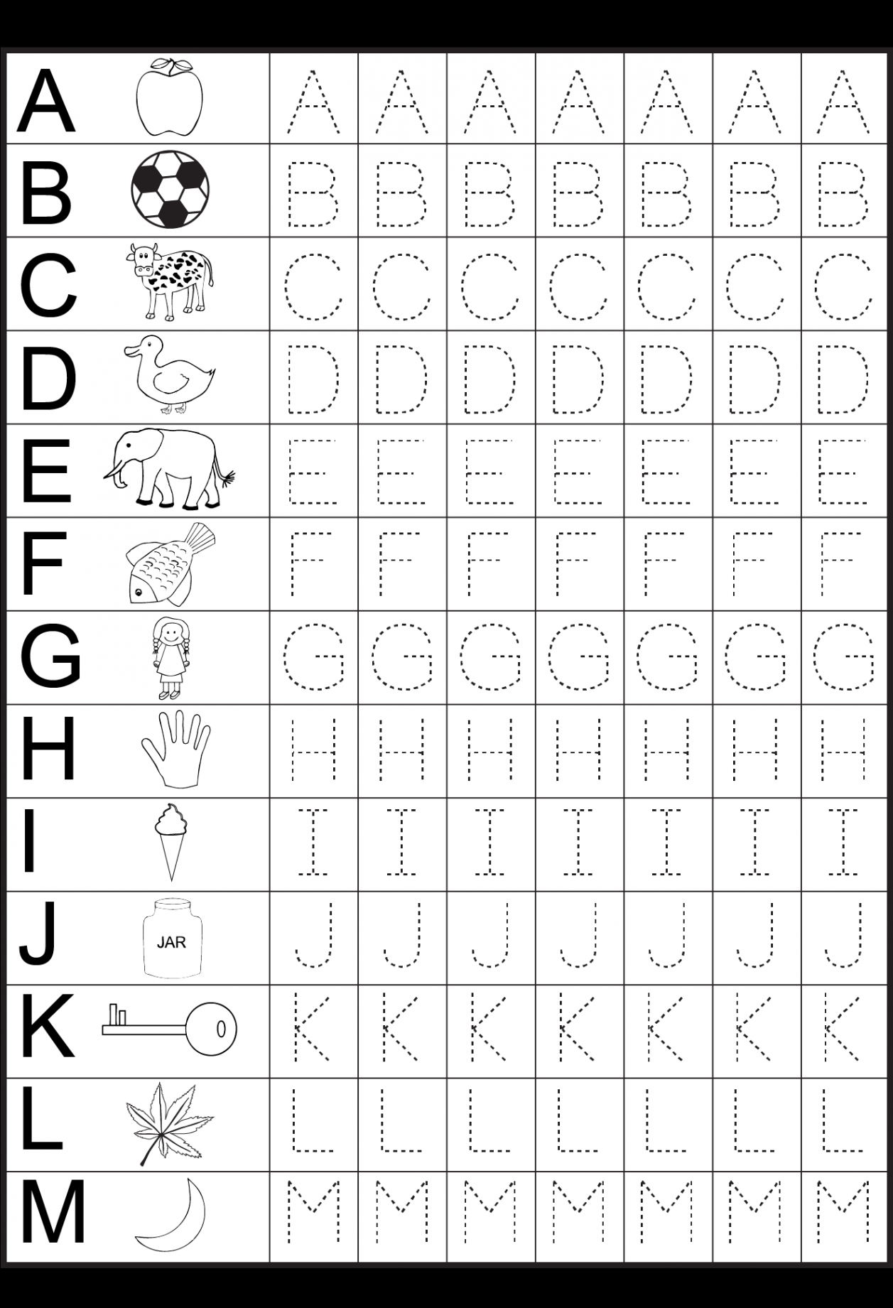 Letter Tracing –  Worksheet  Kindergarten worksheets, Printable