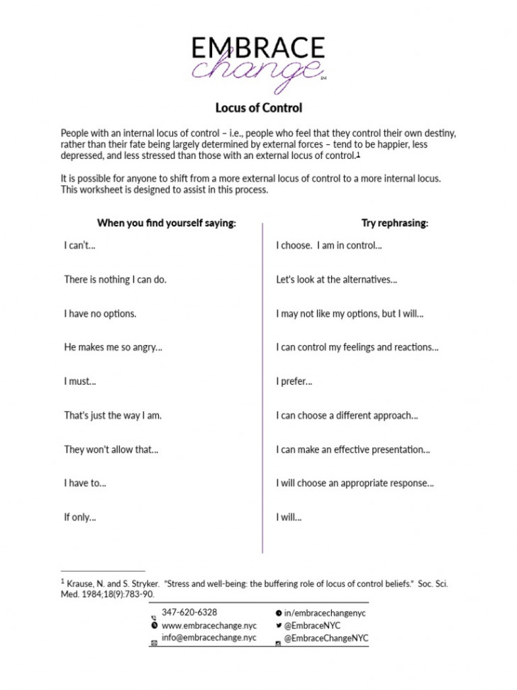 Locus of Control Worksheet  PDF  Neuropsychological Assessment