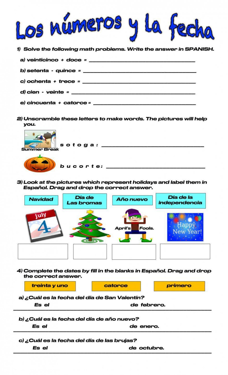 Los números y la fecha worksheet  Live Worksheets