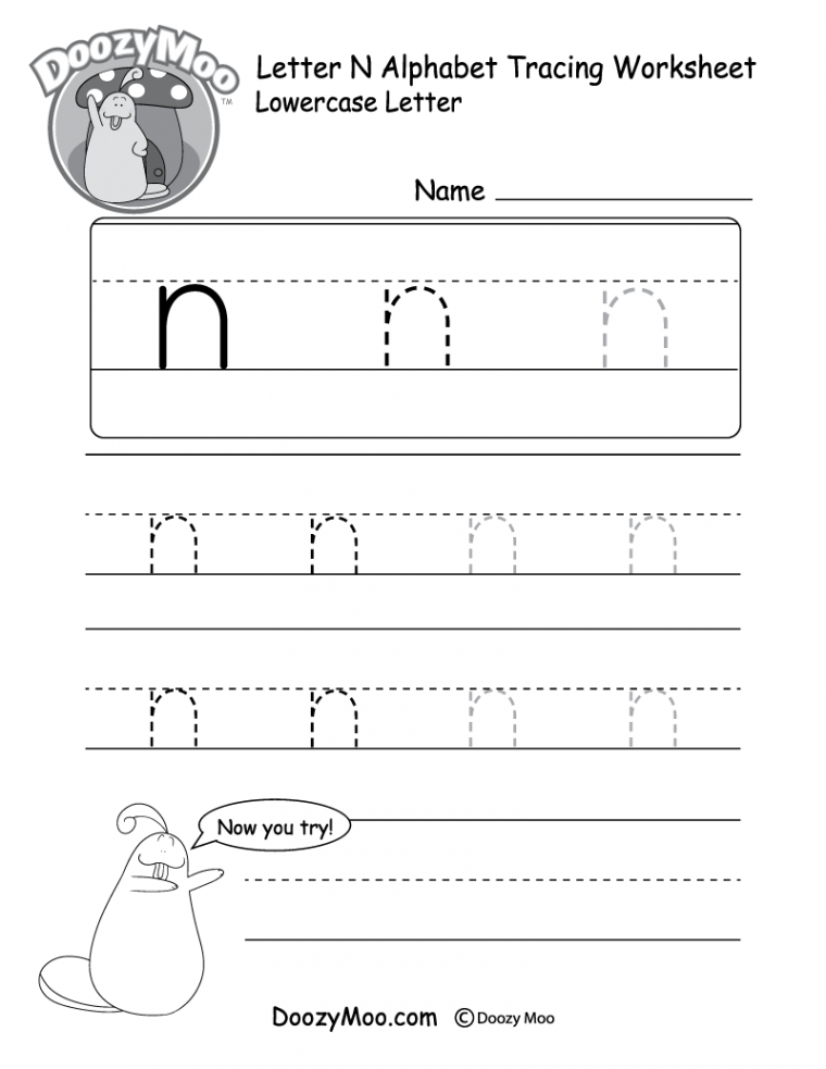 Lowercase Letter "n" Tracing Worksheet - Doozy Moo