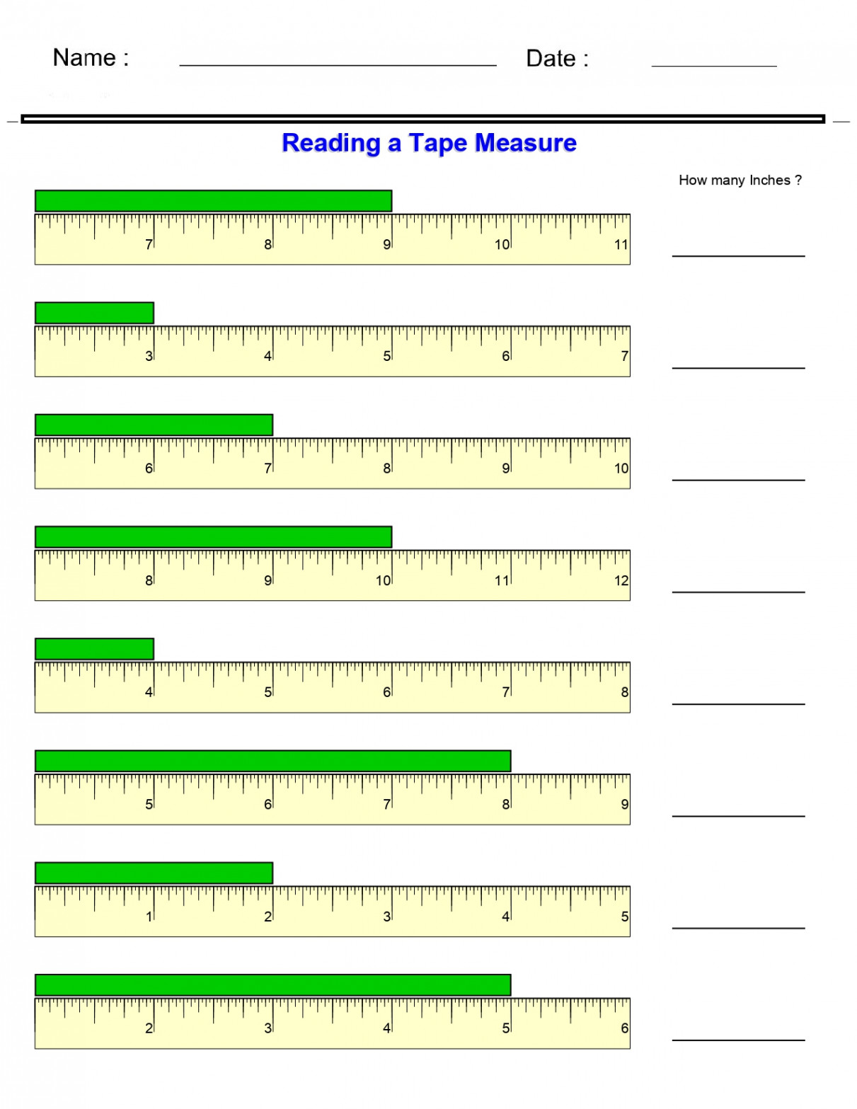 Measurement Worksheets - Reading a Tape Measure Worksheets